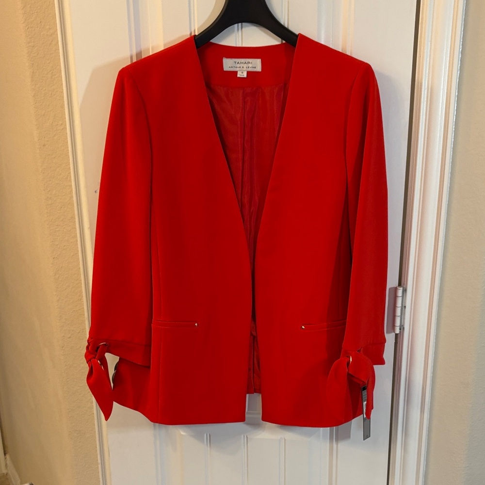 Tahari ASL Women's Red Blazer with Tie Sleeves